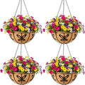 4pcs 14 inch Metal Hanging Baskets Round Wire Plant Stand with Coco Lining Cushion Decorative Planter Hanger Garden Indoor Outdoor Watering Hanging Basket （HD） by SMYAXUNW