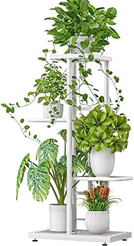 MTB Garden 4 Tier White Metal Plant Stand Indoor Outdoor Flower Pot Display Planter Shelf by MTBGarden