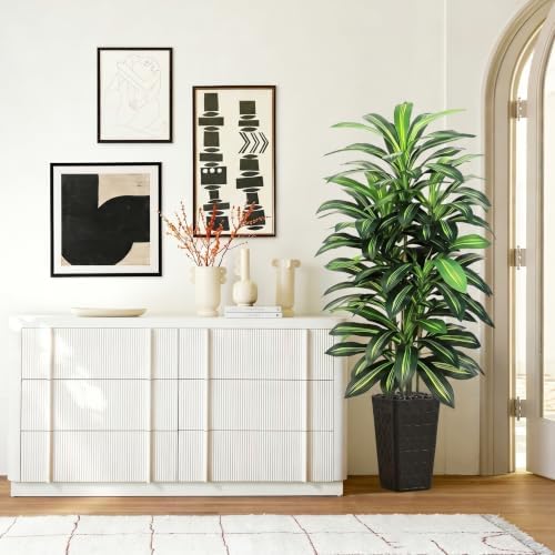 Artifical Dracaena Tree Indoor, 5FT Tall Fake Floor Plants with Black Planter & Pebbles, Fuax Silk Yucca Tree for Home Office Living Room Bedroom Farmhouse Modern Outdoor Topiary Tree - Image 6