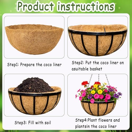 4pcs 14 inch Metal Hanging Baskets Round Wire Plant Stand with Coco Lining Cushion Decorative Planter Hanger Garden Indoor Outdoor Watering Hanging Basket （BT） - Image 5