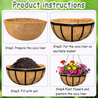 4pcs 14 inch Metal Hanging Baskets Round Wire Plant Stand with Coco Lining Cushion Decorative Planter Hanger Garden Indoor Outdoor Watering Hanging Basket （BT） - Image 5