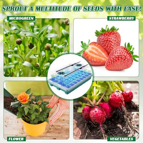 FillTouch 2 Packs 80 Cells Seed Starter Trays Kit with 4 Grow Light Seed Starter Kit Seedling Starter Trays with Humidity Dome and 80 Pcs Peat Pellet for Garden Seeds Propagation Seedlings - Image 4