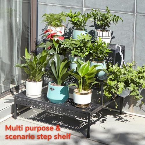 3 Tier Metal Plant Stand,Rectangle or Round Decorative Flower Step,Garden Shelf Flower Pot Holder Storage Organizer Rack for Indoor Outdoor Use - Image 3