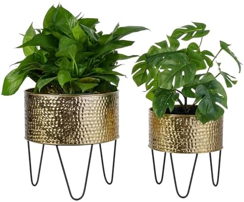 MyGift Modern Brass Metal Plant Containers with Matte Black Stands, 2 Pc - Image 5