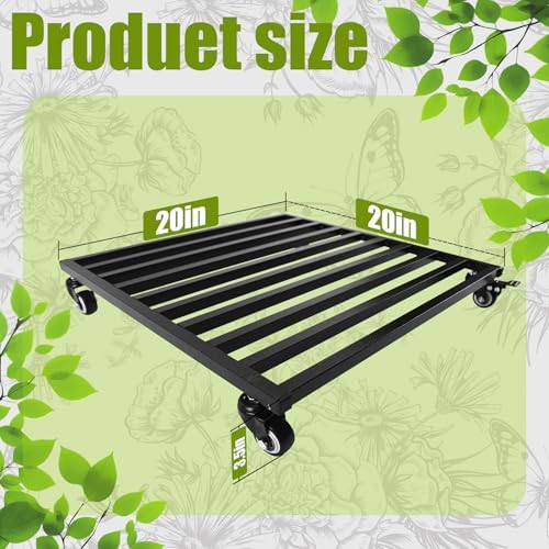 Plant Caddy with Wheels 20'' Metal Rolling Plants Stand Plant Dolly with Lockable Casters Aluminium Heavy Duty Pot Mover Rollers Indoor Outdoor Planter Trolley Holds up 400 Lbs Planter Black - Image 2