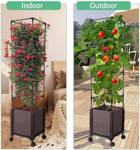 Raised Garden Bed with Tomato Cage & Trellis, 56" Self-Watering Tomato Planter Box for Vegetables Flowers | Lockable Wheels, Vertical Gardening | Indoor Outdoor Patio Use, Easy Assembly - Image 5