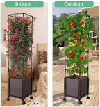 Raised Garden Bed with Tomato Cage & Trellis, 56" Self-Watering Tomato Planter Box for Vegetables Flowers | Lockable Wheels, Vertical Gardening | Indoor Outdoor Patio Use, Easy Assembly - Image 5