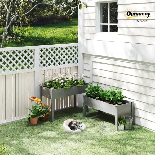 Outsunny 2 Tier Raised Garden Bed Elevated Wooden 2 Box Planter, Gray - Image 2