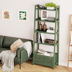 Bamjoy Bamboo Ladder Bookcase, Bookshelf with 4 Display Shelves and 1 Open Storage Basket, Storage Rack Organizer for Home Office, 66” H Forest Green by Bamjoy