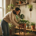 Adjustable Plant Stand for 8–12 Inch Pots, Solid Acacia Wood, Mid-Century Modern Indoor Outdoor Planter Holder with Stainless Steel Screws, Natural Brown (Pot & Plant Not Included) - Image 5