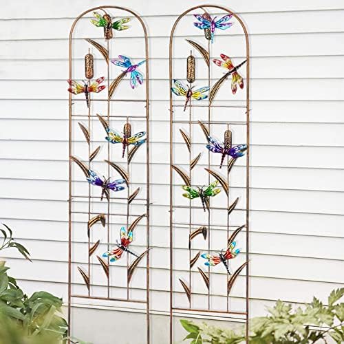 LEWIS&WAYNE 2 Pack Metal Garden Trellis with Colorful Dragonfly 60 Inch High Outdoor Decoration Arched Fence Trellis for Climbing Plants for Patio, Lawn, Yard, Backyard, Wall Brackets - Image 5