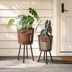 Set of 2 PE Rattan Plant Stand, Flower Pot Holder Indoor & Outdoor - Image 3