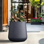 Kante 17.3-Inch Dia Modern Round Concrete Planter with Drainage Hole & Rubber Plug, Conical Frustum Style Plant Pot for Home, Garden, Patio, Charcoal - Image 5