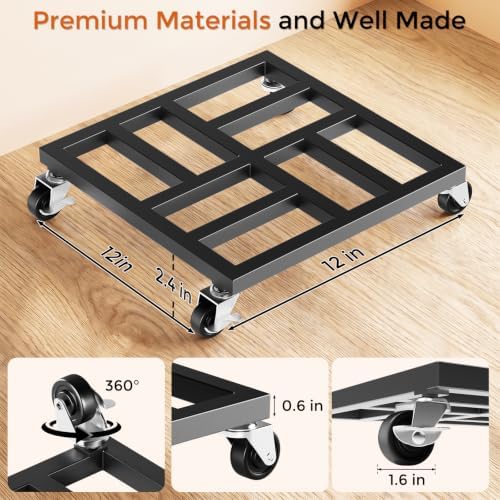 2 Pack 12 Inch Heavy Duty Plant Caddy with Wheels, 800 lbs Capacity Rolling Plant Stand, with Locking Casters, for Large Pots, Washer, Refrigerator & Outdoor Use - Image 3