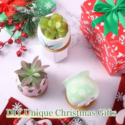 Remerry 12 Pcs 3.5 Inch Mini DIY Ceramic Succulent Pots with Bamboo Tray - Image 6