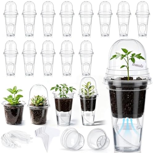 30 Pack 3.5" Self Watering Propagation Pots Clear, Plain Cup by Ferrochef