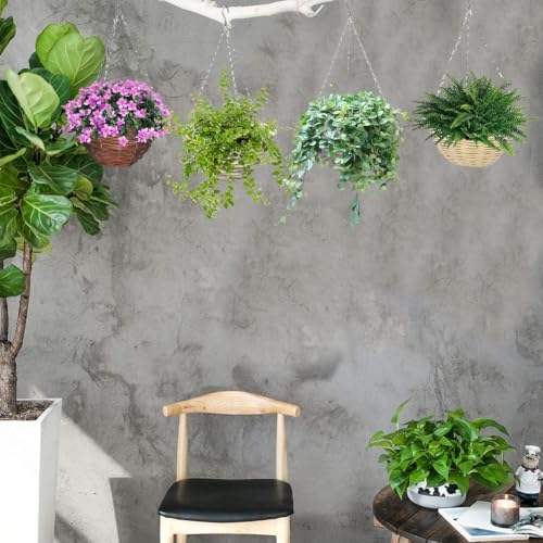 4 Pcs Round Hand Woven Rattan Hanging Planter Basket Set,8 in - Image 5