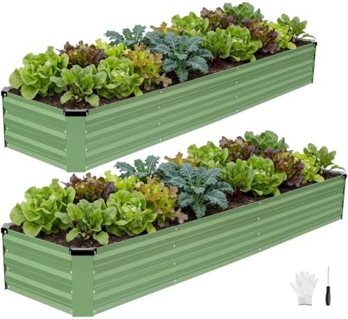 INNO STAGE Galvanized Raised Bed, 8x2x1ft Metal Garden Beds, 2pcs, Green by INNOSTAGE