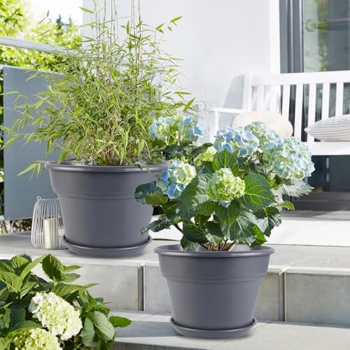 Myfeegoin 16-inch-Plant-Pots, 4 Pack Large Planters for Outdoor Plants, Plastic Flower Pots Indoor with Drainage Holes & Trays, Classic Garden Pot Container for House - Image 2