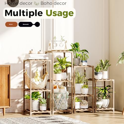 Bamworld Plant Stands Indoor 4 Sets Plant Shelves Outdoor - Image 2