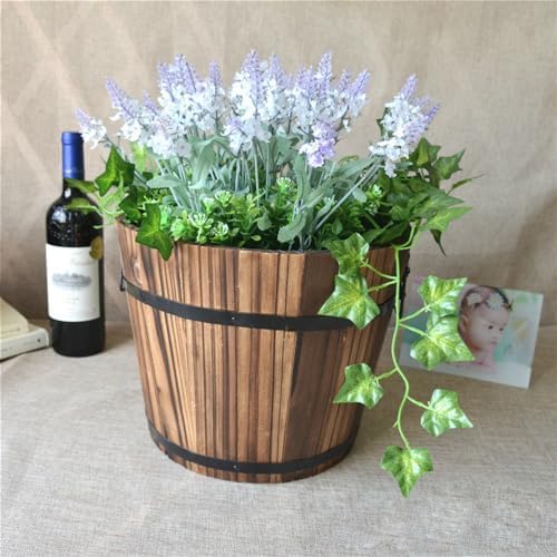 Healeved Wooden Round Barrel Flower Pot Planter with Breathable Bottom Hole for Home Office Garden Decor 7.08X5.9 Inches - Image 2