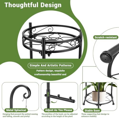 Plant Stand,Adjustable 3 Tier Potted Holder Flower Pot Stand with Hangers - Image 3