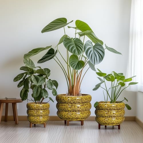 SQOWL Ceramic Planter - 8 Inch Indoor Plant Pot with Drainage Hole, Round Planter for Outdoor Plants, Ceramic Flower Pots, Bubble Planters, Home Room Porch Decor, Plant Lover Gifts, Yellow - Image 7