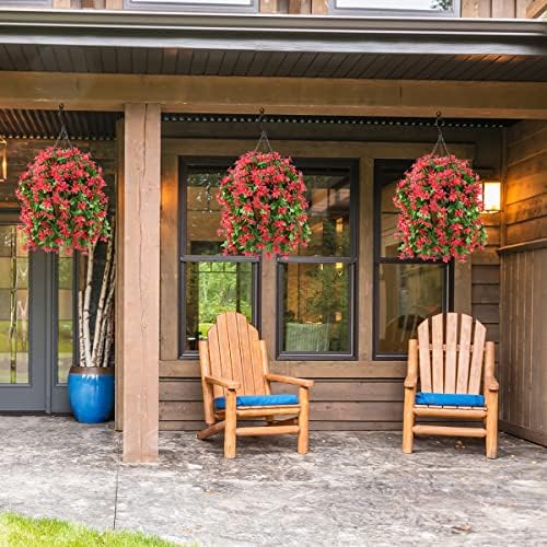 INQCMY Fake Hanging Flowers with Basket Artificial Violet for Outdoor - Image 3