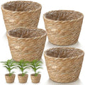 4 Pcs Straw Plant Baskets Indoor Rattan Woven Flower Baskets with Plastic Liner, Cattail Plant Planter for Indoor Outdoor Rustic Boho Home Farmhouse Floor Potted Pots Decor by Unknown