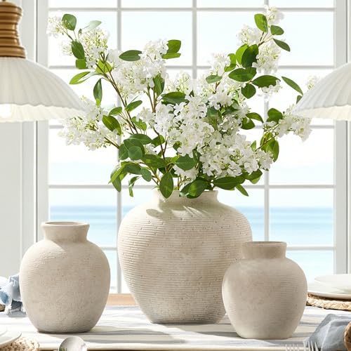 Vanselia Ceramic Flower Vase Home Decor - Large Tall Farmhouse Table Vases Rustic Vintage Living Room Kitchen Bedroom Decorations for House Book Shelf Office Coffee Desk Dining Fireplace (10" Rustic) - Image 4