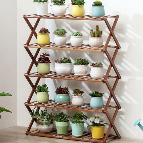 Plant Stand, Bamboo Flower Pot Display Rack Modern Flower Shelf Living Room Floor-Standing Multi-Layer Foldable Indoor Balcony Succulents Ladder Shelf,B-70 * 25 * 78cm by Unknown
