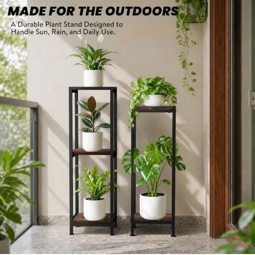 TOSKING 3-Tier Tall & Wide Metal Plant Stand Indoor, 41-Inch, Brown & Black - Image 6