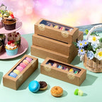 Sherr 100 Pcs Brown Macaron Boxes with Window, 7.7x2.6x2 Inch Long Clear Bakery Boxes with Stickers for Pastries, Cookie & Dessert Gifts Packaging for Chocolate Covered Strawberry, Truffle, Donuts - Image 6
