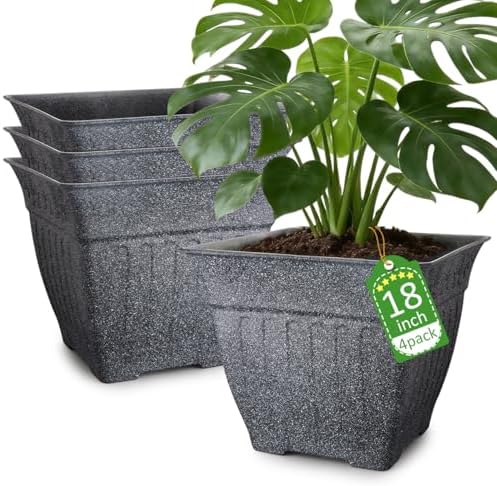 BTPLASTIK 4-Pack 18 Inch Large Outdoor Planters, Stone-Like Finish, Gray by BTPLASTIK