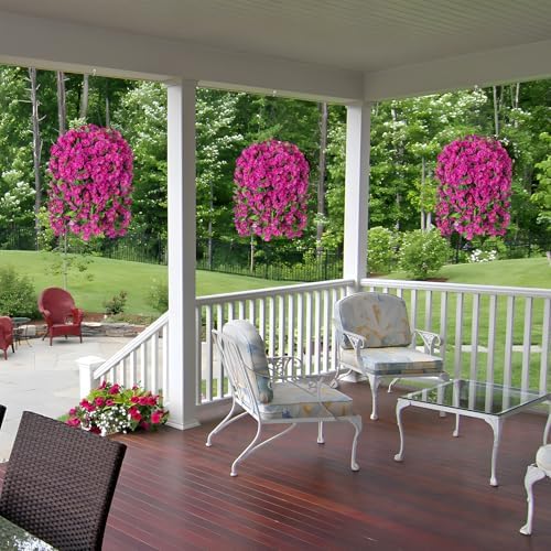 Ammyoo Artificial Faux Hanging Flowers Basket for Spring Outdoor Decor - Image 5