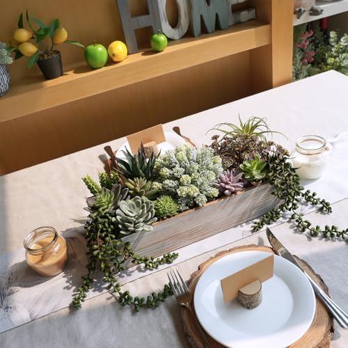 Winlyn 15" Artificial Succulents Plants Arrangement Fake Succulent Plants in Whitewashed Rectangular Wooden Planter Box Faux Potted Plant Decor for Home Windowsill Shelf Farmhouse Table Centerpiece - Image 7