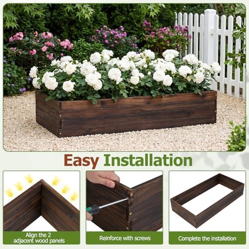 GIANTEX Wooden Raised Garden Bed, 45" x 23" Fir Wood Planter Box with Open-Ended Base for Vegetables Flowers Herbs, Indoor Outdoor Elevated Planter Container for Patio Yard Garden & Balcony - Image 5