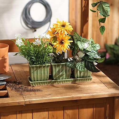 DII Ceramic Planter Collection Herb Pot Set, Green Square, 12x4x4 - Image 5