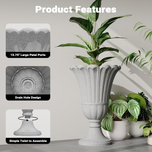 24" Tall Urn Planters Set of 2, Grey Outdoor Planter for Porch - Image 3