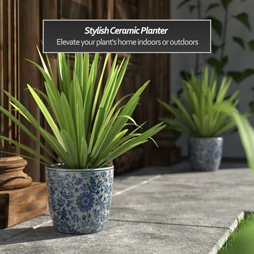 Red Lantern 8" Planter - Blue and White Floral - Image 2