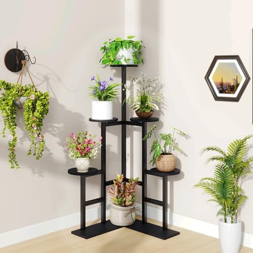 IBUYKE 6 Tier Plant Stand Indoor, Corner Plant Shelf, Black TMJ072B - Image 6