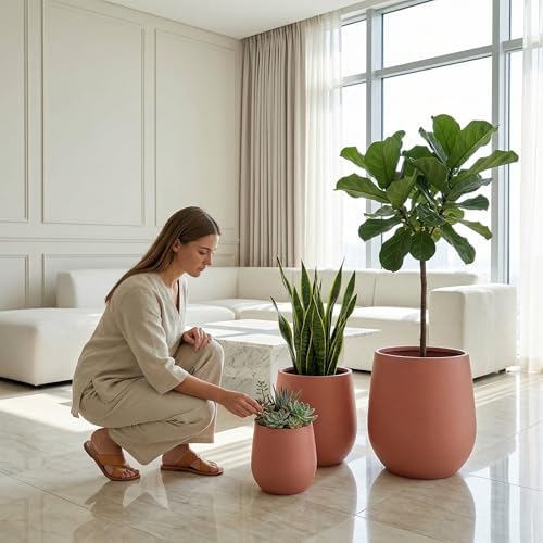 DTY Signature Mount Wilson Modern Indoor Outdoor Fiberstone Tapered Planter, Lightweight, Weather Resistant Garden Pot with Drainage Hole & Rubber Plug (Terracotta, 11'' D x 12'' H) - Image 7