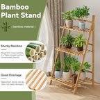 3-Tier Bamboo Ladder Plant Shelf, Foldable Ladder Flower Pot Display Shelf Rack, 15.75" W x 19.69" D x 37.8" H, Suitable for Gardens, Balconies, Courtyards, and Lawns 50cm - Image 4