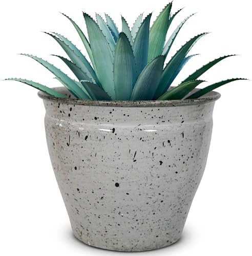 Headwind Riverside Collection – 8" Dalmation Glazed Decorative Plant Pots Indoor with Drainage & Outdoor - Modern Flower Pot Weather-Resistant Lightweight Planter by Robert Allen by Headwind