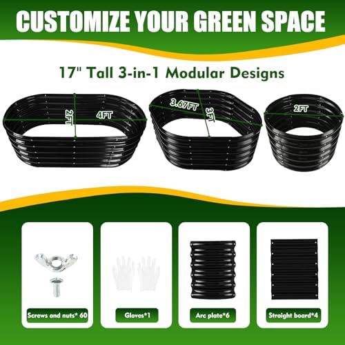 TBMLC Oval Black Galvanized Planter Box, Metal Raised Garden Bed 4X2X1.4 FT - Image 2