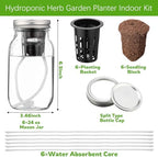 Teenyyou 6 Set Hydroponic Mason Garden Jar Kit Self Watering Herb Hydroponic Planter Starter Kit with Net Pot Garden Flower Plant Growing Gift for Indoor Herbs Windowsill Gardening - Image 2