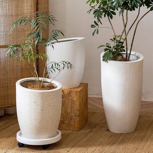 Bevel Mouth Concrete Tall Flower Pot, Large Outdoor Decorative Plant Pot with Drainage Hole,Modern Planter Pots for Home,Garden,Patio,Courtyard,Porch,White1 - Image 5