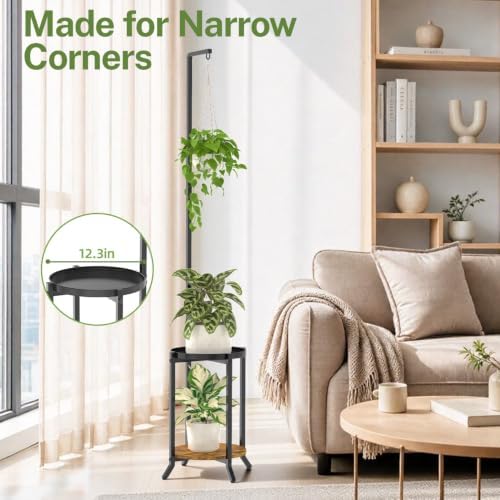 iDavosic.ly Hanging Plant Stand Indoor, 2 Tier, 60 In Tall, Black & Brown - Image 5
