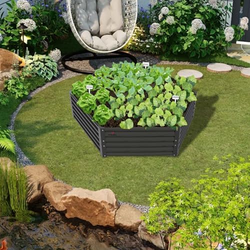 Anleolife 70x60x18in Hexagon Galvanized Raised Garden Bed, Quartz Grey - Image 7
