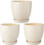 Oairse 4 inches Ceramic Planter Pots 3 Set of Small Round Flower Pots with Drainage Hole and Ceramic Tray for Succulents Cactus Indoor Outdoor Garden Home Windowsill by Oairse